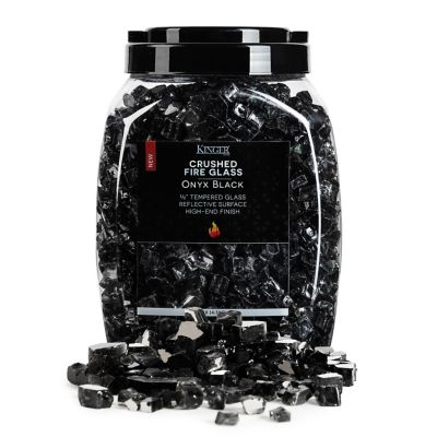 Kinger Home Crushed Tempered Reflective Fire Glass, Onyx Black, 1/2 in.