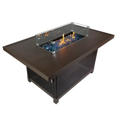 Kinger Home 52 in. Novi Rectangle Propane Gas Fire Pit Table with Aluminum/Rattan Wicker Frame, 50,000 BTU, Brown