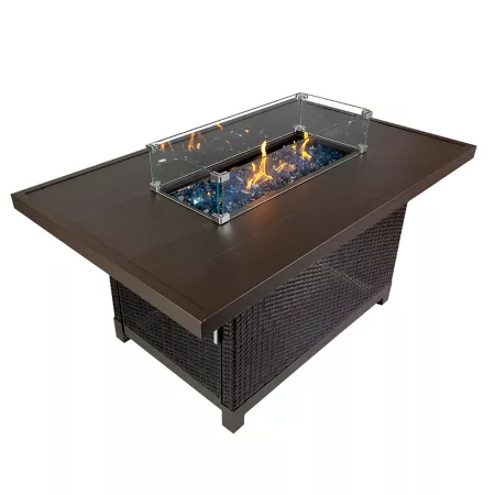 Kinger Home Novi 52 in Rectangular Propane Gas Fire Pit Table with Aluminum/Rattan Wicker Frame 50 000 BTU Brown Fire Pits