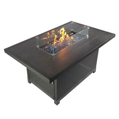 Kinger Home 52 in. Novi Rectangle Propane Gas Fire Pit Table with Aluminum/Rattan Wicker Frame, 50,000 BTU, Grey