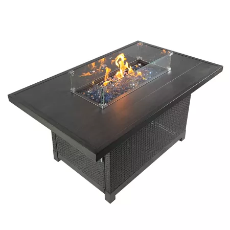 Kinger Home Novi 52 in Rectangular Propane Gas Fire Pit Table with Aluminum/Rattan Wicker Frame 50 000 BTU Gray Fire Pits