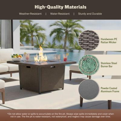 Image showing  42 in. Ethan Square Propane Gas Fire Pit Table with Aluminum/Rattan Wicker Frame, 50,000 BTU, Grey
