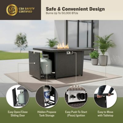 Image showing  42 in. Ethan Square Propane Gas Fire Pit Table with Aluminum/Rattan Wicker Frame, 50,000 BTU, Grey