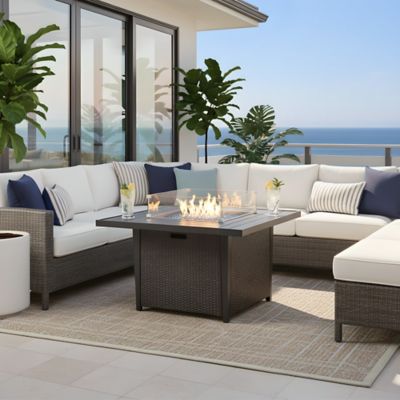 Image showing 6 th Kinger Home 42 in. Ethan Square Propane Gas Fire Pit Table with Aluminum/Rattan Wicker Frame, 50,000 BTU, Grey