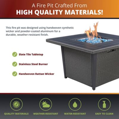 Image showing  42 in. Ethan Fire Pit Table Rattan Wicker Outdoor Patio Conversation Set, Gray/Red, 5 pc.