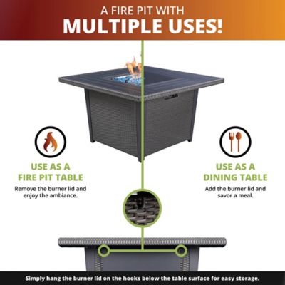 Image showing  42 in. Ethan Fire Pit Table Rattan Wicker Outdoor Patio Conversation Set, Gray/Red, 5 pc.