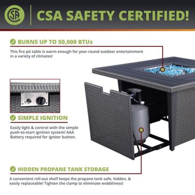 Image showing  42 in. Ethan Fire Pit Table Rattan Wicker Outdoor Patio Conversation Set, Gray/Red, 5 pc.