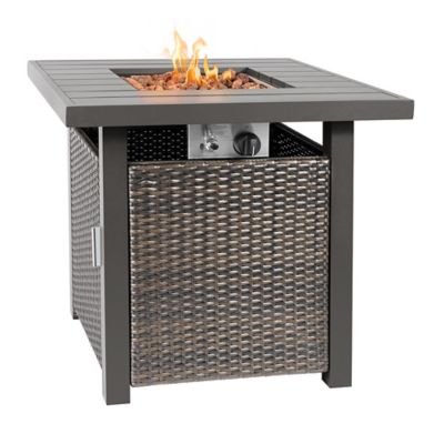 Kinger Home 42 in. Lark Square Propane Gas Fire Pit Table with Aluminum/Rattan Wicker Frame, 50,000 BTU, Grey