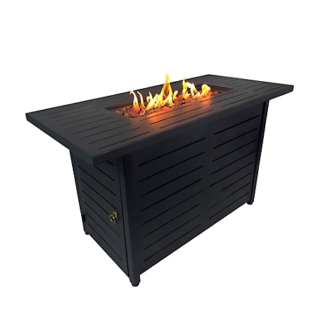 Kinger Home 42 in. Ore Rectangle Propane Gas Fire Pit Table with Steel/Rattan Wicker Frame, 60,000 BTU, Black