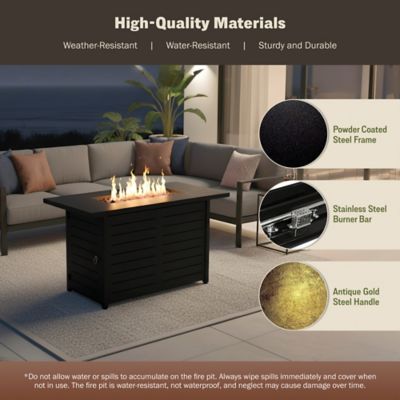 Image showing  42 in. Ore Rectangle Propane Gas Fire Pit Table with Steel/Rattan Wicker Frame, 60,000 BTU, Black