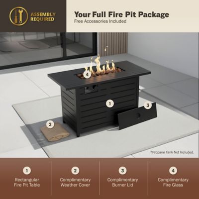 Image showing  42 in. Ore Rectangle Propane Gas Fire Pit Table with Steel/Rattan Wicker Frame, 60,000 BTU, Black