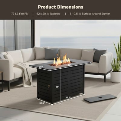 Image showing 5 th Kinger Home 42 in. Ore Rectangle Propane Gas Fire Pit Table with Steel/Rattan Wicker Frame, 60,000 BTU, Black