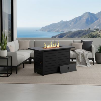 Image showing 6 th Kinger Home 42 in. Ore Rectangle Propane Gas Fire Pit Table with Steel/Rattan Wicker Frame, 60,000 BTU, Black