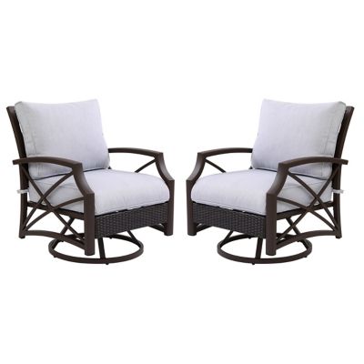 Kinger Home 2 pc. Outdoor Aluminum Rattan Wicker Swivel Patio Lounge Club Chair Set, 27.75 x 27.5 x 42in.