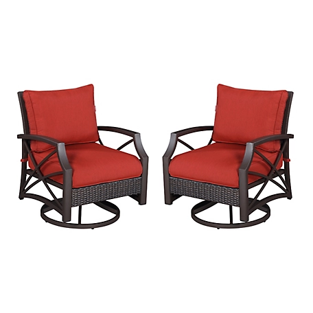 Kinger Home 2 pc. Outdoor Aluminum Rattan Wicker Swivel Patio Lounge Club Chair Set, 29.72 x 30.31 x 43.7in.