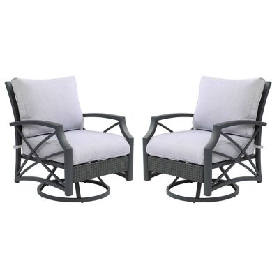 Kinger Home 2 pc. Outdoor Aluminum Rattan Wicker Swivel Patio Lounge Club Chair Set, Grey, 28.38 x 28.38 x 43.13in.