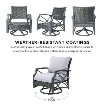 Image showing  2 pc. Outdoor Aluminum Rattan Wicker Swivel Patio Lounge Club Chair Set, Grey, 28.38 x 28.38 x 43.13in.