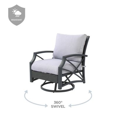 Image showing  2 pc. Outdoor Aluminum Rattan Wicker Swivel Patio Lounge Club Chair Set, Grey, 28.38 x 28.38 x 43.13in.