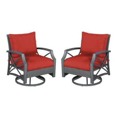 Kinger Home 2 pc. Outdoor Aluminum Rattan Wicker Swivel Patio Lounge Club Chair Set, Red, 28.38 x 28.38 x 43.13in.