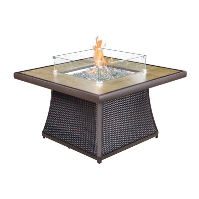 Kinger Home 42 in. Elio Square Propane Gas Fire Pit Table with Aluminum/Rattan Wicker Tile Frame, 50,000 BTU, Brown