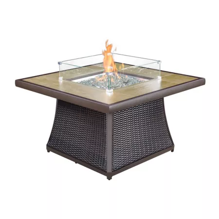 Kinger Home Elio 42-inch Square Propane Gas Fire Pit Table with Aluminum/Rattan Tile Frame 50 000 BTU Brown Fire Pits