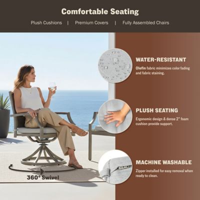 Image showing  76 in. Isla Rectangular Aluminum Frame Rattan Wicker Propane Gas Fire Pit Table Set, Grey, 50,000 BTU, 7 pc.