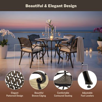 Image showing  5 pc. Cast Aluminum Outdoor Patio Dining Table Set, Antique Bronze