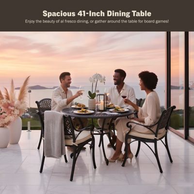 Image showing  5 pc. Cast Aluminum Outdoor Patio Dining Table Set, Antique Bronze