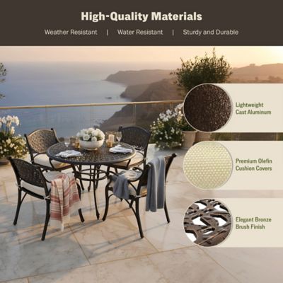 Image showing  5 pc. Cast Aluminum Outdoor Patio Dining Table Set, Antique Bronze