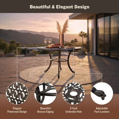 Image showing  Harmon Round Cast Aluminum Outdoor Patio Dining Table, Antique Copper Bronze, 41 in.