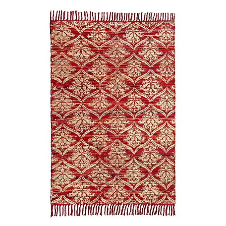 LuxenHome 4 ft. x 6 ft. Handwoven Red/White Polyester/Cotton Rug with Metallic Print, WHTXR639-L