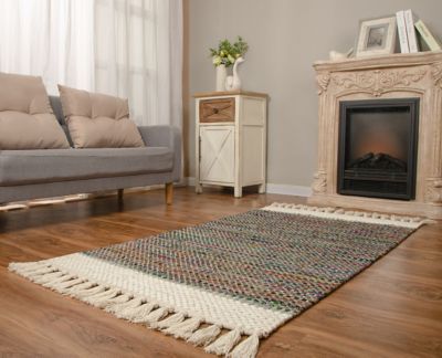 LuxenHome 4 ft. x 6 ft. Hand Loom Recycled Cotton Rug with Tassels, WHTXR645-L