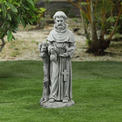 LuxenHome Gray MGO Saint Francis Indoor/Outdoor Statue, WH003