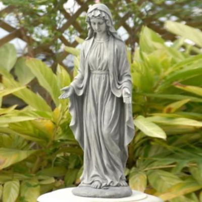 LuxenHome Gray MGO Virgin Mary Garden Statue, WH004