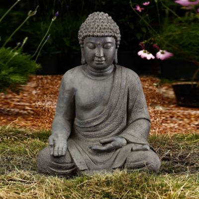 LuxenHome Gray MGO Meditating Buddha Outdoor Statue, WH005