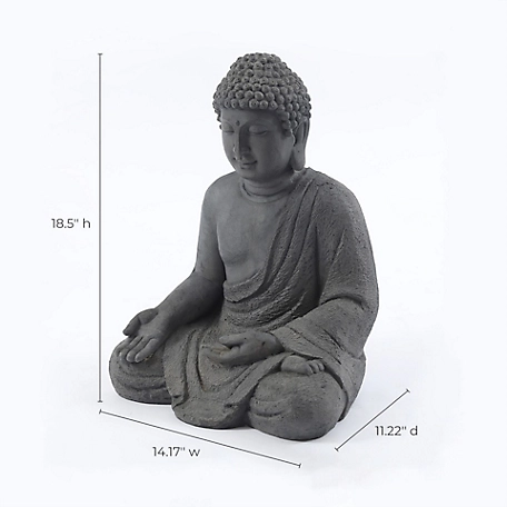 LuxenHome Gray MGO Meditating Buddha Outdoor Statue, WH005