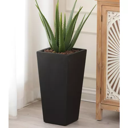 LuxenHome 23 quart MGO Square Tapered Planter 18.5-in H Black Planters