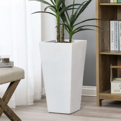 LuxenHome White MGO 24.2 in. Tall Tapered Square Planter, WH032-W