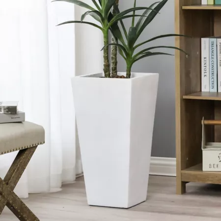 LuxenHome 56.9 quarts MGO Square Tapered Planter 24.2-in H White Planters