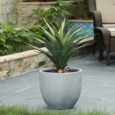 LuxenHome 332 oz. MGO Essentia Round Outdoor Planter, 12.2 in., Light Gray