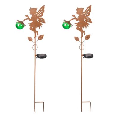 LuxenHome Solar Powered Metal Fairy Figure Garden Stakes, Set of 2, WH074