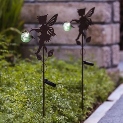 Image showing  35.5 in. Solar Metal Fairy Figure Garden Stakes, 2 pc.