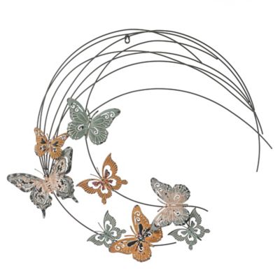 LuxenHome Metal Butterflies Moon Indoor/Outdoor Wall Decor