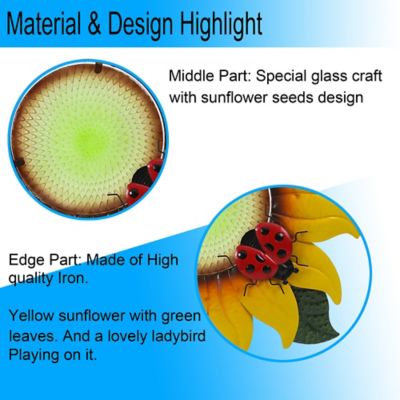 Image showing  Yellow Sunflower Metal and Glass Outdoor Wall Decor, 25.59 in. x 24.02 in.