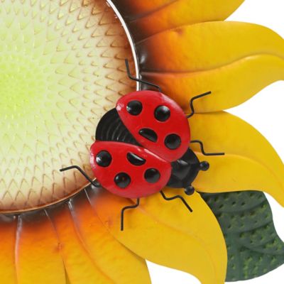 Image showing 7 th LuxenHome Yellow Sunflower Metal and Glass Outdoor Wall Decor, 25.59 in. x 24.02 in.