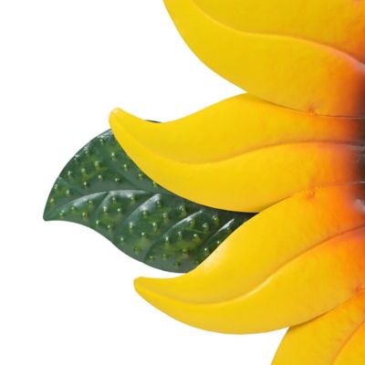 Image showing 8 th LuxenHome Yellow Sunflower Metal and Glass Outdoor Wall Decor, 25.59 in. x 24.02 in.