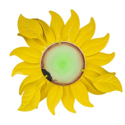 Image showing 9 th LuxenHome Yellow Sunflower Metal and Glass Outdoor Wall Decor, 25.59 in. x 24.02 in.