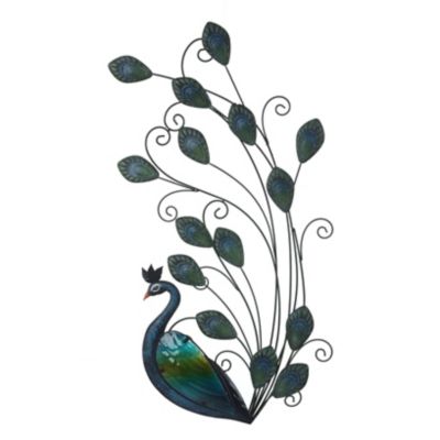 LuxenHome 29.5 in. Peacock Metal and Glass Outdoor Wall Decor, WHAO1522