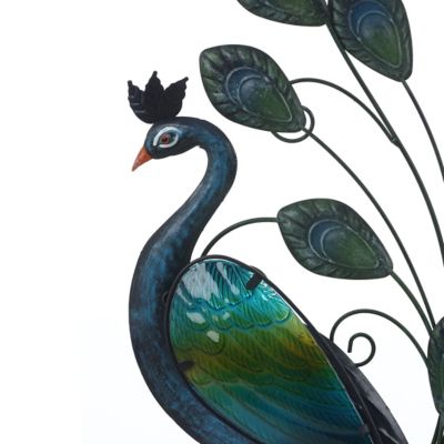 Image showing  Peacock Metal and Glass Outdoor Wall Decor, 29.5 in.