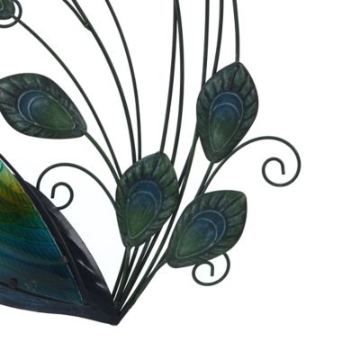 Image showing  Peacock Metal and Glass Outdoor Wall Decor, 29.5 in.